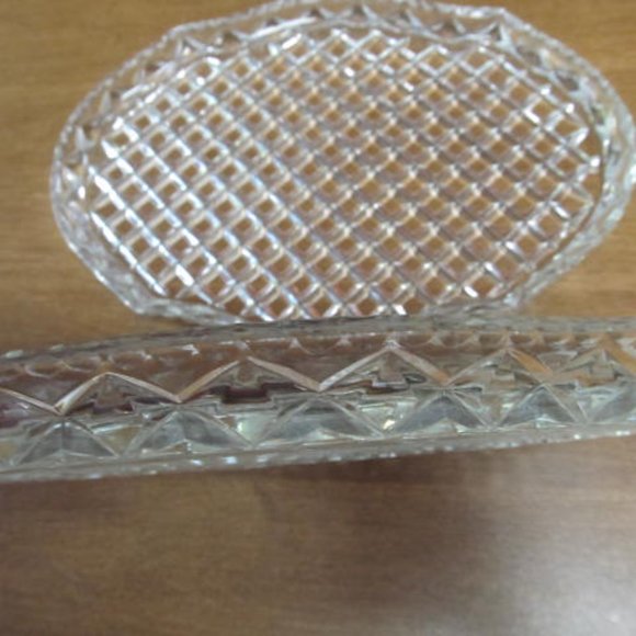 SOLD Lead Crystal Serving Tray Glass Serving Platter Diamond X Pattern glass - Picture 3 of 4